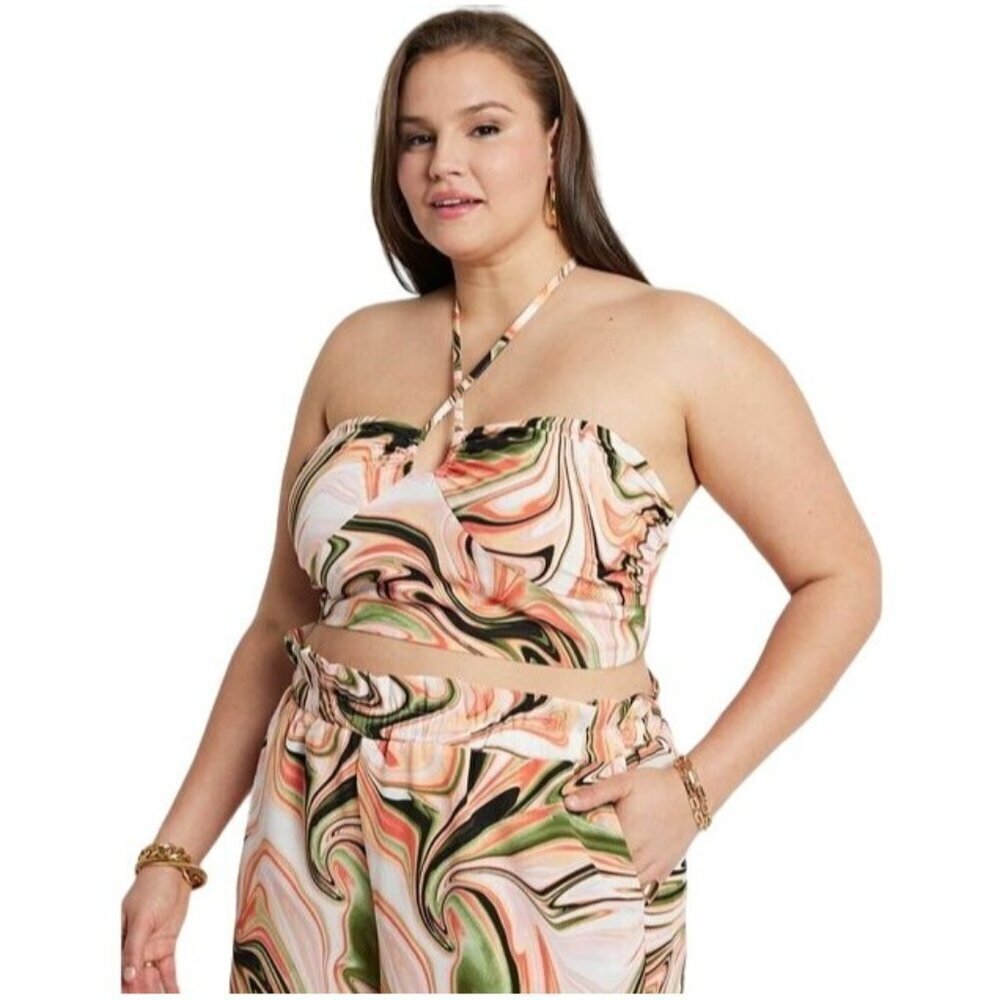 Eloquii Halter Top Ruched Boho Festival Size 22 New $64 Y2K Groovy